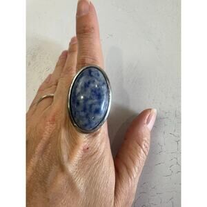 Bold Blue Oval Stone Statement Ring 10 Silver Tone Boho Cocktail Ring southwest‎